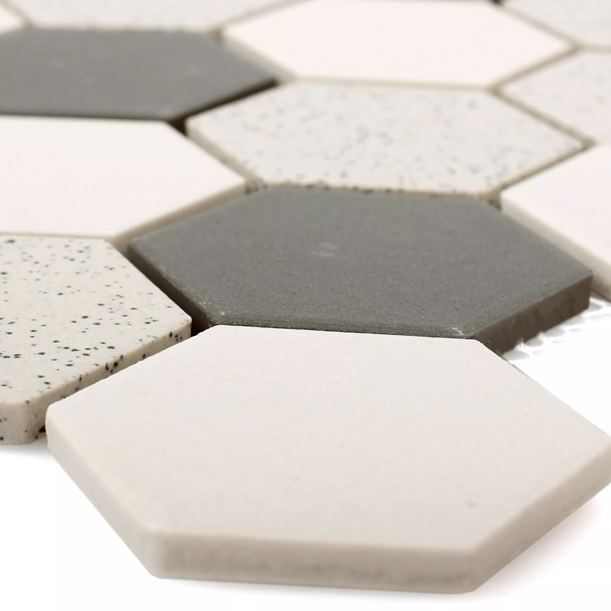 Keramik Mosaikfliesen Monforte Hexagon Schwarz Grau 51