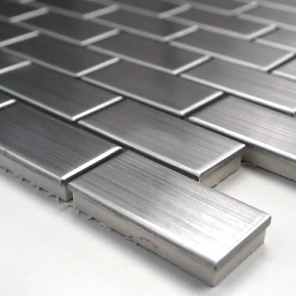 Edelstahl Metall Mosaikfliesen Concept Silber Gebürstet Rechteck