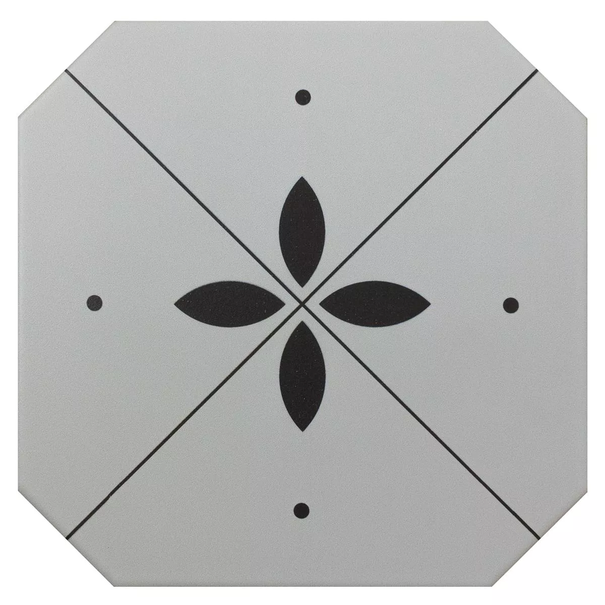 Feinsteinzeug Fliesen Genexia Schwarz Weiß Decor 4 Octagon 20x20cm