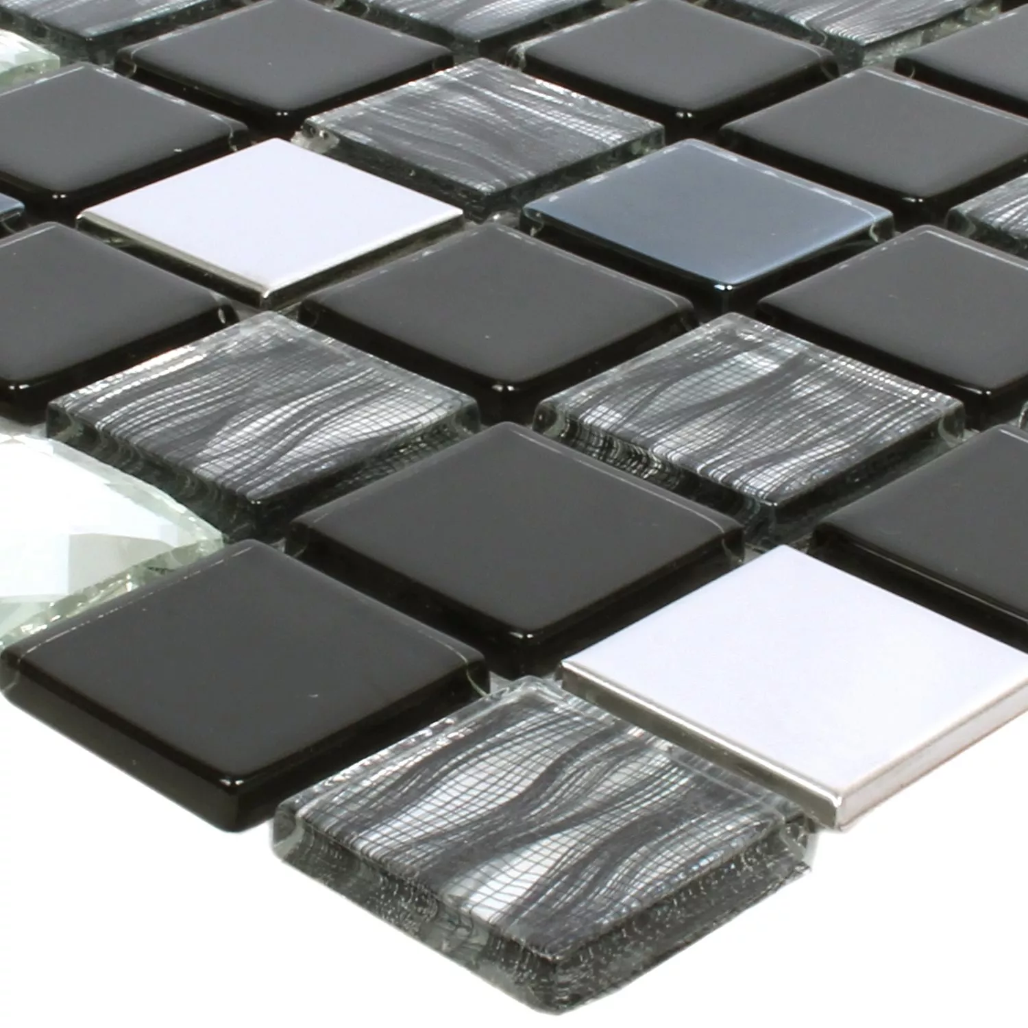 Mosaikfliesen Malaya Schwarz Silber Quadrat