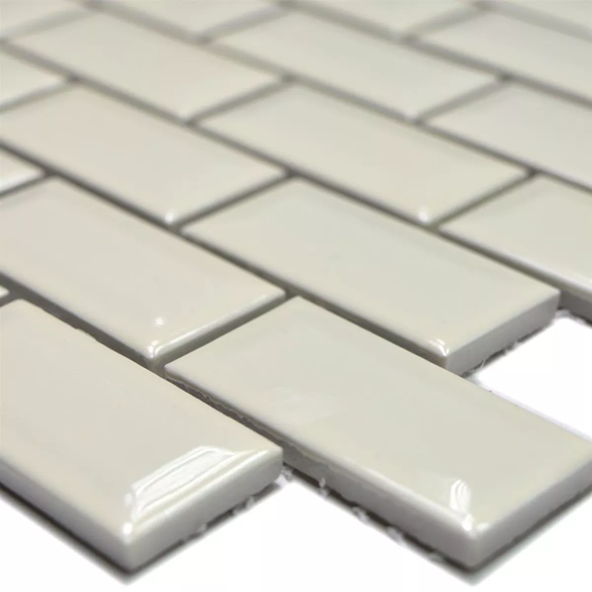 Keramik Metro Mosaikfliesen Baltimore Facette Elfenbein Glänzend